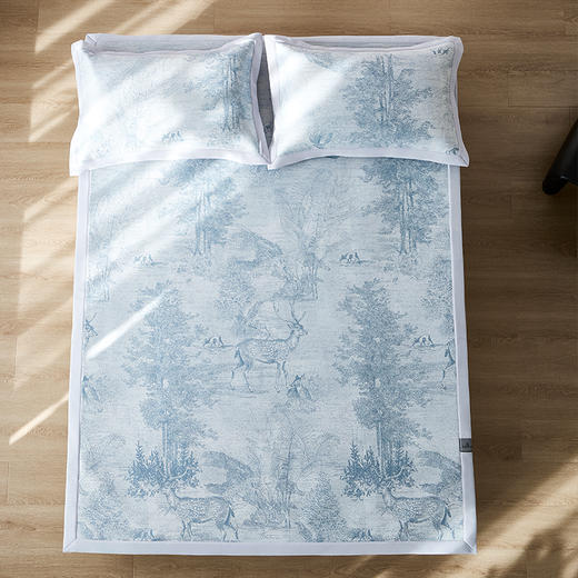 商超爆款【丝享高端新中式新氧冷循环炫彩提花席夏慕】蓝色 双立丝工艺 加快空气流通 散热排湿 商品图7