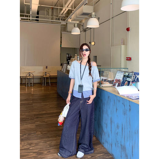 【129元任选2件】现货！格子拼接斜领短袖 商品图4