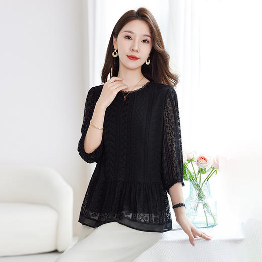 QS-【真丝绣花】桑蚕丝衬衫上衣女灯笼袖高档轻奢气质通勤小衫女1065 商品图2