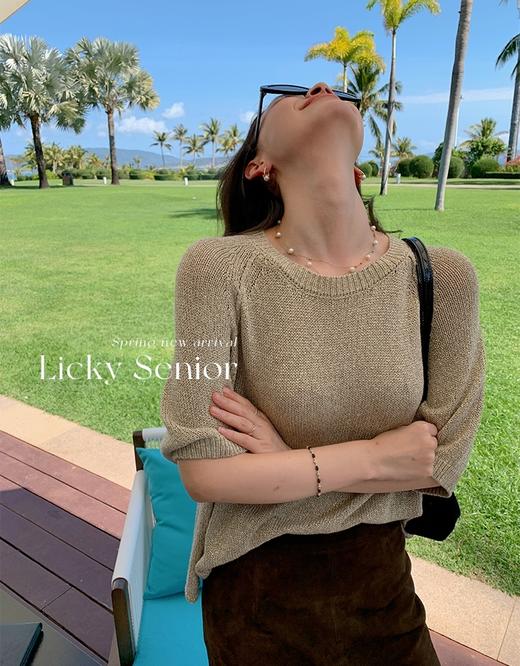 亚麻棉针织碎金流光针织衫五分袖显瘦随身衫 商品图2