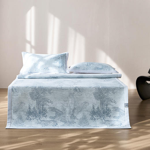 商超爆款【丝享高端新中式新氧冷循环炫彩提花席夏慕】蓝色 双立丝工艺 加快空气流通 散热排湿 商品图0