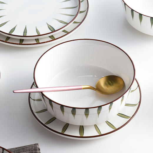 【柳叶系列餐具】日式餐具创意柳叶平盘深盘面碗饭碗可用微波炉盘子菜盘饭碗酱料碗 商品图3