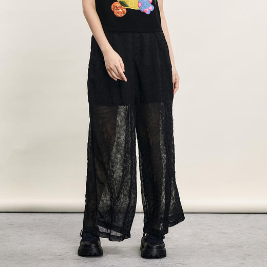 谜底提花直筒裤女2024年夏新品复古优雅轻透感亲肤长裤242MK0533 商品图0