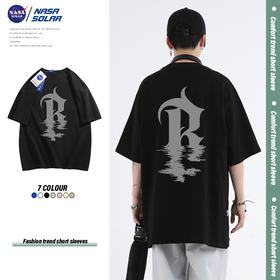 破价到手仅39！NASA SOLAR 【全新升级】NASA纯棉短袖夏新款情侣后背款水波纹印花短袖T恤1387102、