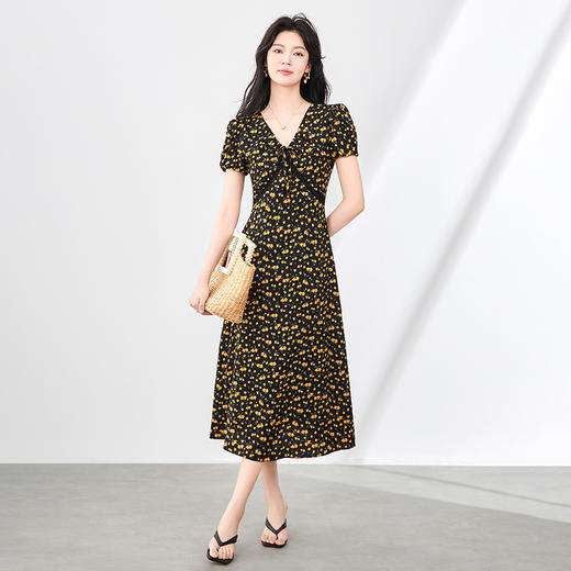 「高货wl」全新升级【铂金会员358/天猫479/差价121】(41307)洛诗琳法式小清新印花连衣裙2025夏季修身显瘦碎花雪纺裙wl41307 商品图0