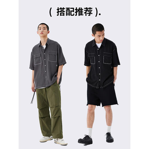 NPC潮牌天丝双口袋明线春夏百搭衬衫短袖薄款男士上衣NP34SH19 商品图2