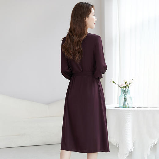 QS-82598766原创纯色优雅通勤气质真丝连衣裙弹力双乔桑蚕丝中长裙子8766 商品图2