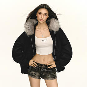 Ariseism 美式复古连帽带毛领棉衣外套女冬季新款加厚棉服