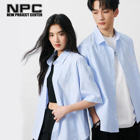 NPC潮牌刺绣天使爱心条纹短袖衬衫男翻领弧形下摆舒适NP54SH27