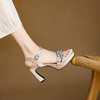 【预售5天】真皮一字带露趾凉鞋女新款夏季水钻防水台粗跟高跟鞋MLD&AM968 商品缩略图0