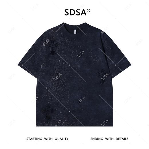 T3832夏季高级感新款男士美式撞色十字印花烫钻短袖T恤重磅宽松上衣 商品图1