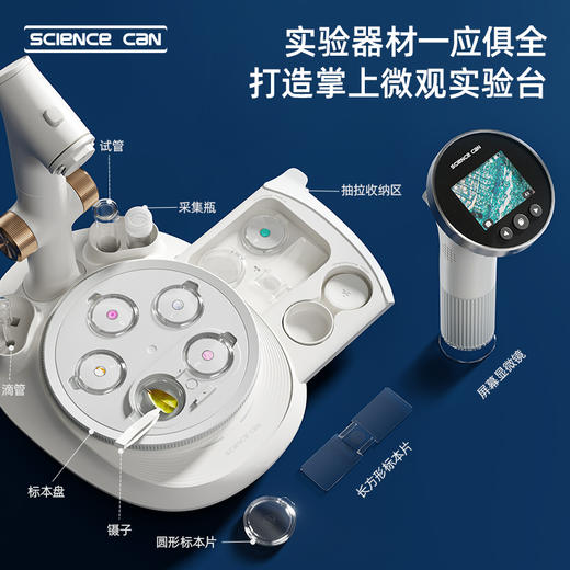 【细小细胞尽收眼底 直面微观万象】科学罐头屏幕显微镜 生物实验台 可看细菌 中小学实验专用套装微观实验台 商品图2