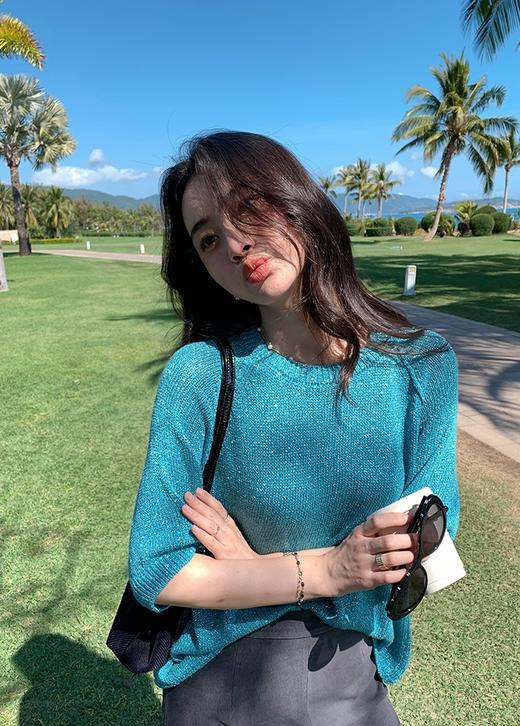 亚麻棉针织碎金流光针织衫五分袖显瘦随身衫 商品图3