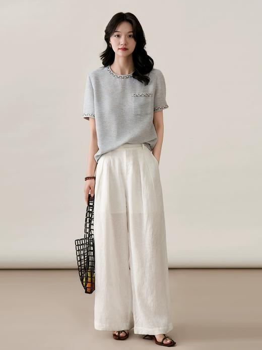 小香云粉金羽纱古法经纬绞纱纯手工珠片短袖上衣 商品图10