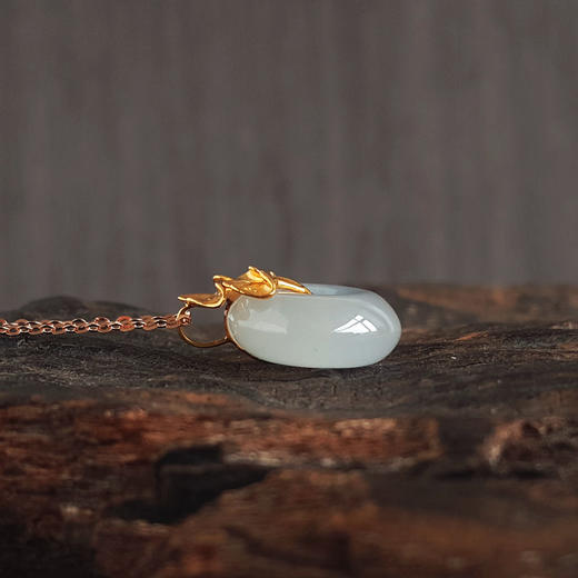 AU750黄金镶天然冰种白色平安扣造型翡翠吊坠项链19.9*15.4*6.4MM（皆取最大值）女士现售价：3680！090625XY12 商品图8