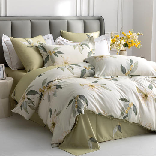 多喜爱 全棉贡缎磨绒四件套 秋瑾拾忆【7A抗菌】【精美礼盒包装】高密全棉 优雅花卉 更细腻更厚实更软糯磨绒宽边枕套 商品图2