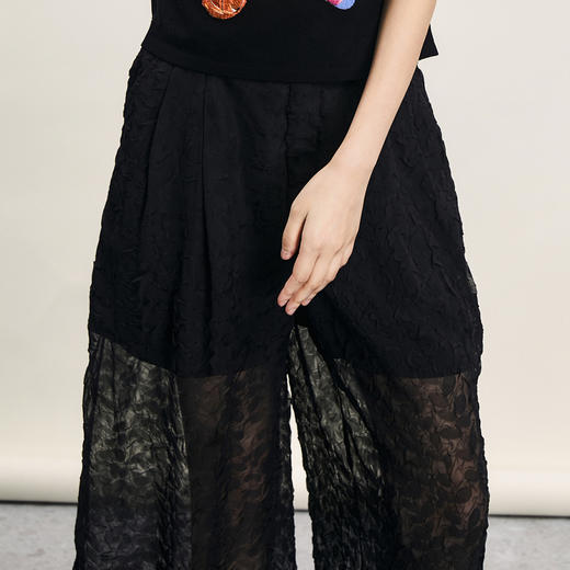 谜底提花直筒裤女2024年夏新品复古优雅轻透感亲肤长裤242MK0533 商品图3