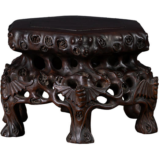 清	红木蝠纹根结形六角器座 商品图5