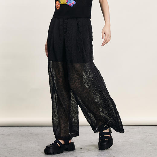 谜底提花直筒裤女2024年夏新品复古优雅轻透感亲肤长裤242MK0533 商品图1