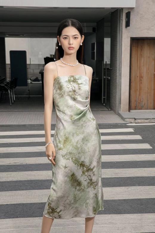 Le Malene 水墨绿色吊带连衣裙 20478 商品图1