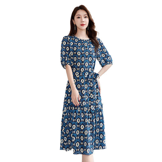 QS-82501101中大淑女装5A桑蚕丝连衣裙夏季圆领100%真丝印花连衣裙女1101 商品图4