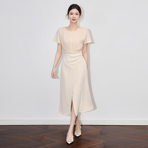 「高货wl」全新升级【铂金会员349/天猫469/差价120】(01519)洛诗琳新款气质通勤重工亮片开叉收腰显瘦知性优雅连衣裙 商品图1