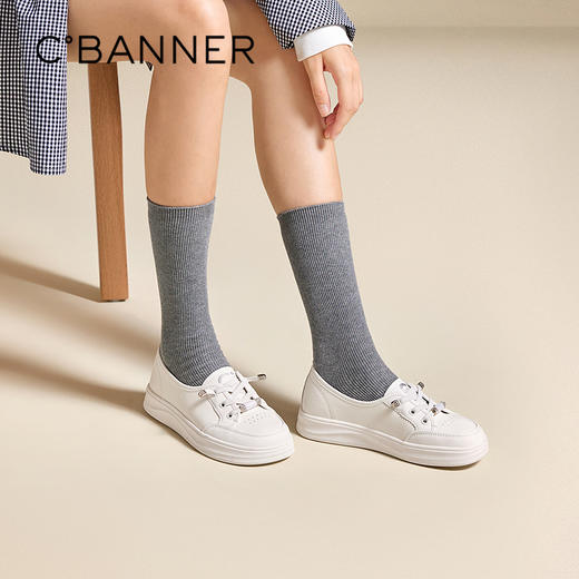 千百度厚底小白鞋女时尚休闲板鞋透气舒适耐磨运动鞋A25472081 商品图0