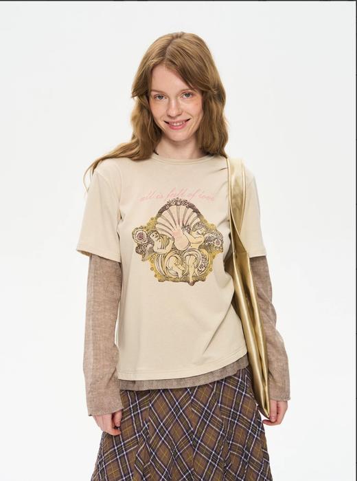 local tag/It25ssk51/贝壳和天使亚麻网纱长袖假两件 商品图0