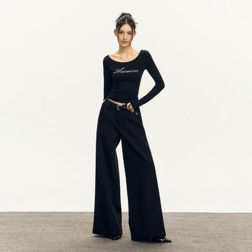 Ariseism 美式复古垂感蕾丝腰头西装裤女春秋新款休闲长裤子 商品图4