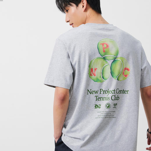 NPC潮牌情侣宽松男T恤运动灰色背部网球图案短袖T恤NP54TE44 商品图0