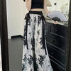 严选水墨画冰丝雪纺阔腿裤女夏季垂感长裤大码宽松飘带休闲直筒裤 商品缩略图2
