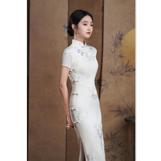 GX素雅时尚年轻款国风旗袍裙2025夏新款复古中式长款修身日常旗袍裙 商品图1