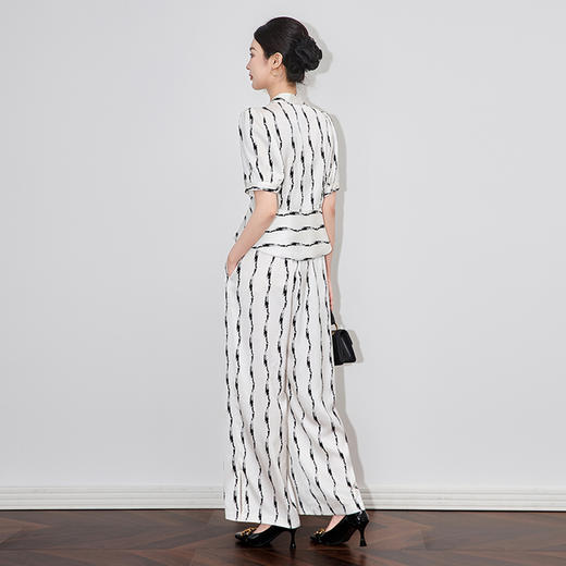 「高货wl」全新升级【铂金会员367/天猫499/差价132】(99312)洛诗琳墨白印花收腰短袖上衣随性老钱风休闲长裤两件套女 商品图1