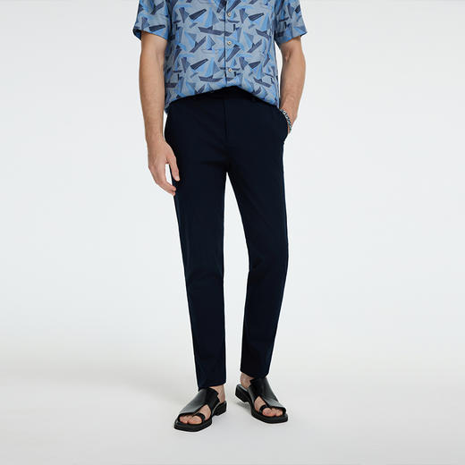 九牧王 明星同款 春夏修身版无褶藏青斜插休闲裤JB1D80832 商品图0