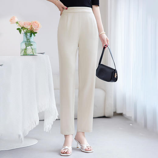 QS-42501077【真丝斜纹绸】夏季真丝九分裤高腰显瘦薄款桑蚕丝直筒休闲裤1077 商品图3