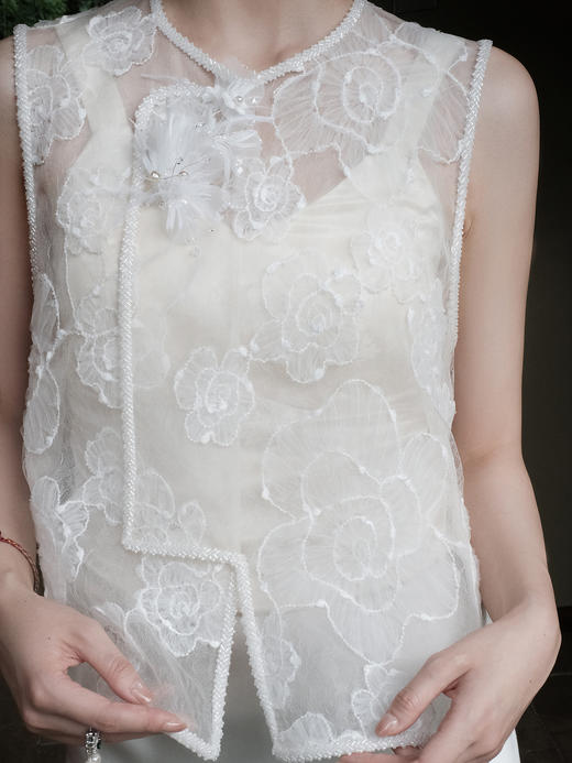 盛唐牡丹| 意大利进口网纱料偏襟马甲 商品图4