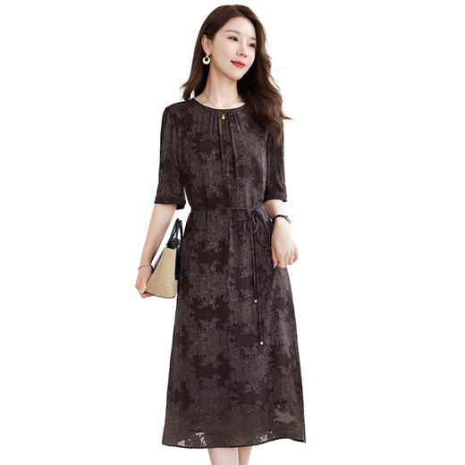 QS-82599008【100%桑蚕丝】真丝连衣裙女100％剪花复古文艺显瘦连衣裙女9008 商品图4