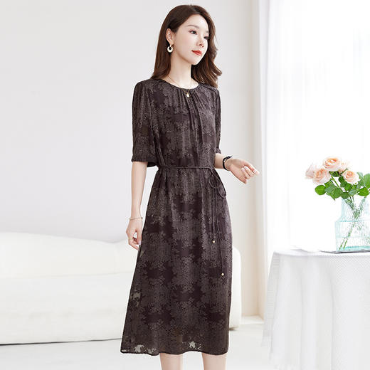 QS-82599008【100%桑蚕丝】真丝连衣裙女100％剪花复古文艺显瘦连衣裙女9008 商品图3