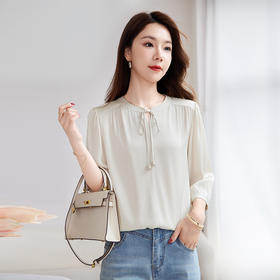 QS-12501617【真丝衬衫】夏季新款七分袖上衣时尚洋气桑蚕丝衬衣别致小衫1617
