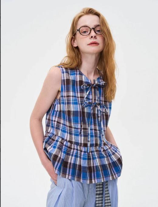 local tag/It24ssk13/漫漫长假无袖衬衫 蝴蝶结系带圆领背心 商品图0