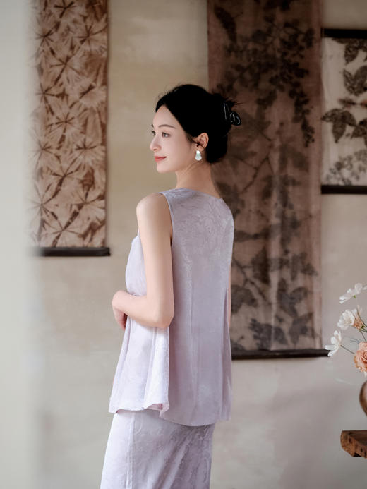 盛唐牡丹| Paisley纹真丝提花扭结背心 商品图2