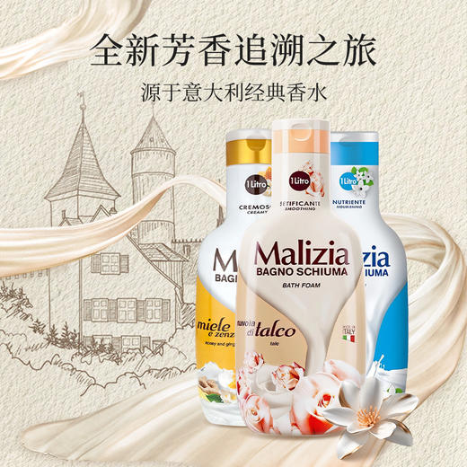 玛莉吉亚Malizia意大利原装进口沐浴露 持久留香72小时 香体 1000ml*2 男女士通用保湿滋润补水沐浴液 增空分装瓶 商品图1