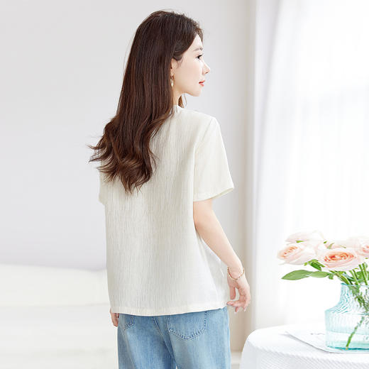 QS-12501517【真丝提花】丝绸原创女装桑蚕丝圆领T恤夏短袖打底衫女1517 商品图3