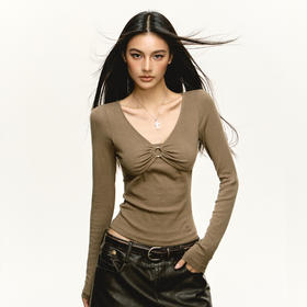 Ariseism 美式复古设计感长袖t恤女春秋新款修身内搭打底上衣