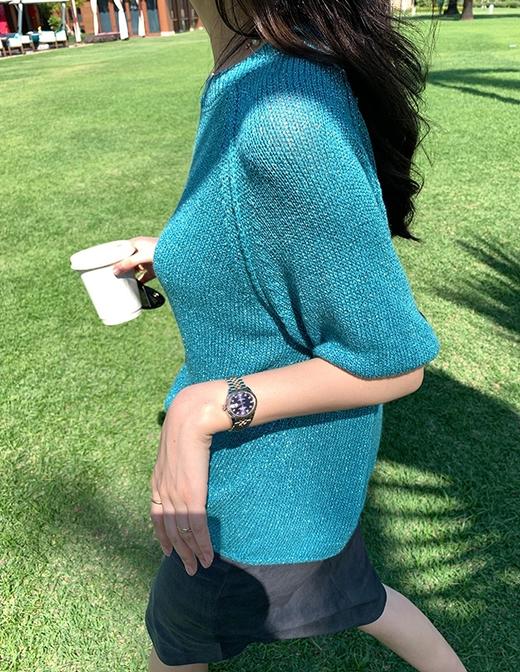 亚麻棉针织碎金流光针织衫五分袖显瘦随身衫 商品图13