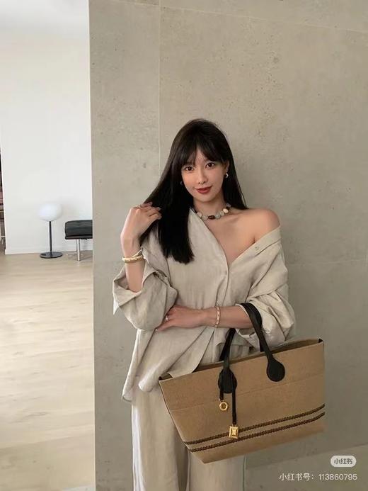 D060924托特包女帆布亚麻包通勤手提包大容量时尚腋下包 商品图8