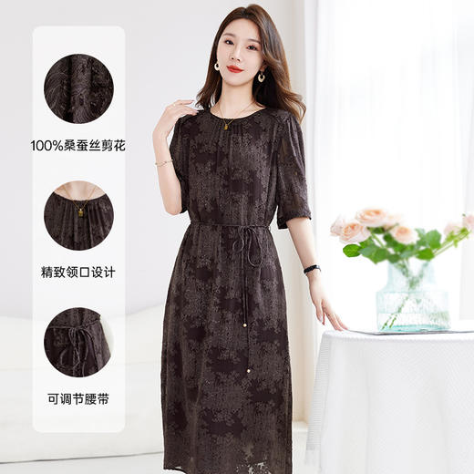 QS-82599008【100%桑蚕丝】真丝连衣裙女100％剪花复古文艺显瘦连衣裙女9008 商品图0