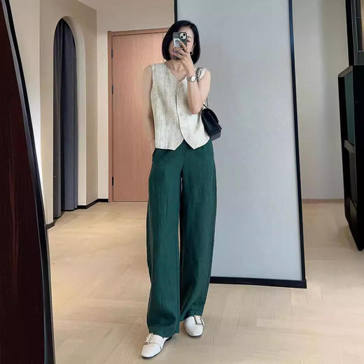 百媚生 高级老钱风马甲显瘦气质百搭短款V领亚麻背心CBW8194 商品图3