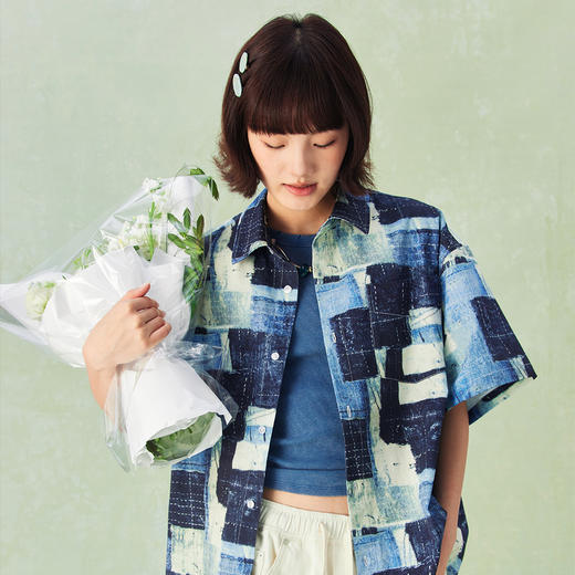 NPC潮牌复古纯棉百家布格纹短袖衬衫撞色情侣休闲外套NP43SH05 商品图1