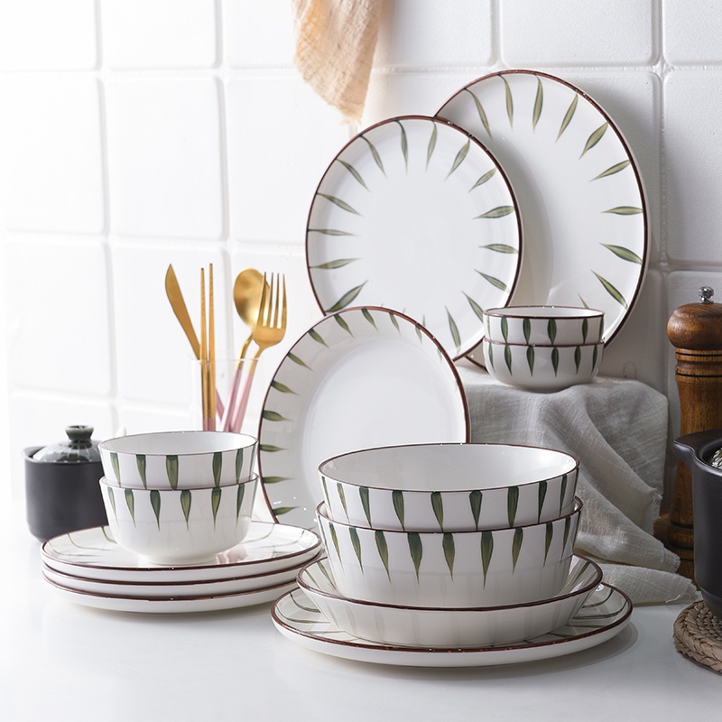 【柳叶系列餐具】日式餐具创意柳叶平盘深盘面碗饭碗可用微波炉盘子菜盘饭碗酱料碗